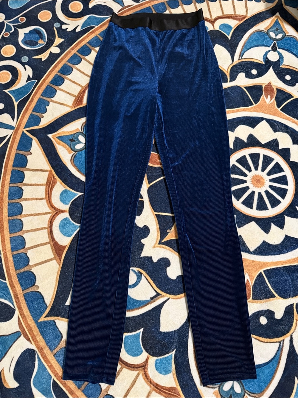 Lovers + Friends Deep Navy Velvet Leggings with Satin Waistband